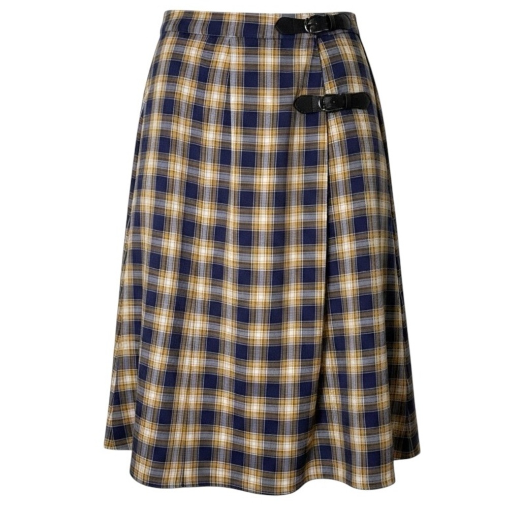 Alice's Pig Dawns Django‎ Tartan Plaid Wrap Skirt Leather Buckle Straps Size 6